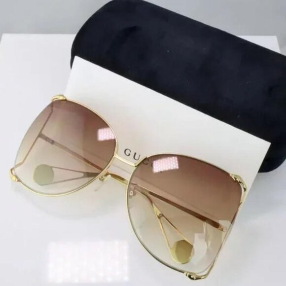 Gucci GG0252S 003 63mm Square Oversized Sunglasses Gold w/Brown Lenses - Picture 1 of 7